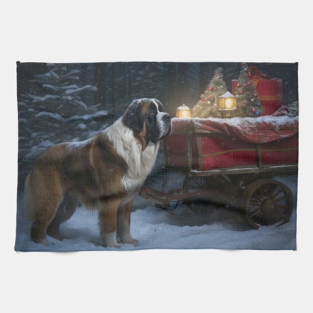 Paño De Cocina Decoración de Navidades de Saint Bernard Snowy Sle (Horizontal)