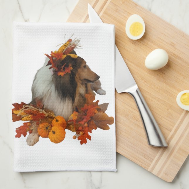 Paño De Cocina Decoración de Otoño Sheltie (Doblado Cuarto)