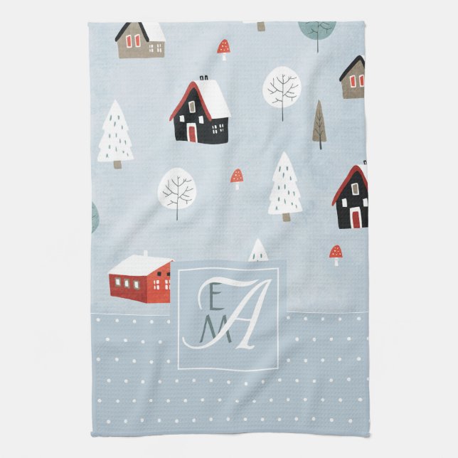 Paño De Cocina Decoración monogramada de Winter Woodland Scandina (Vertical)