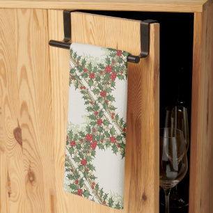 Paño De Cocina Decoración Navideña de Acebo y Bayas