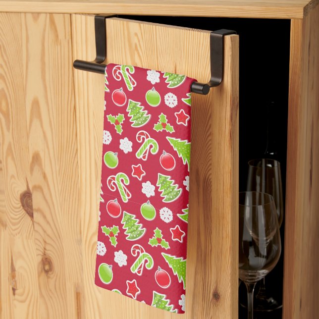 Paño De Cocina Decoración Navideña Roja (Pliegue de tercios)