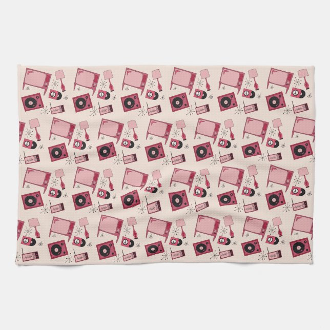 Paño De Cocina Decoración retro en tonos rosas (Horizontal)