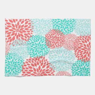 Paño De Cocina Decoración verde azulada coralina de la cocina de
