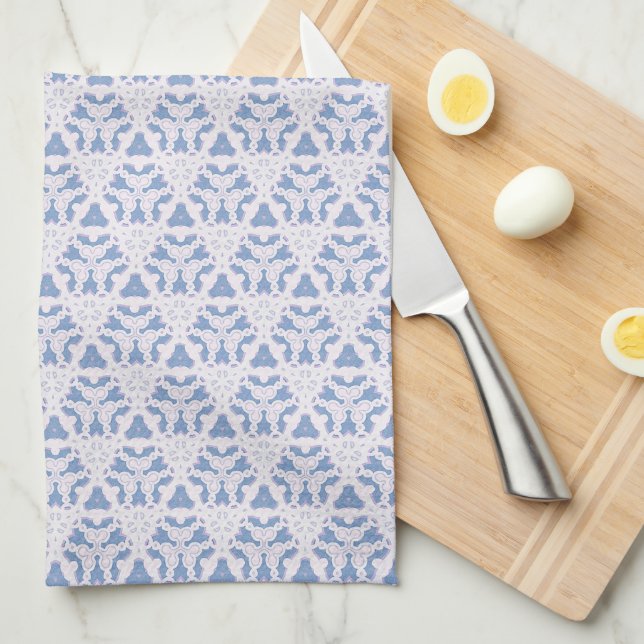 Paño De Cocina Decorativo Lace Triángulos Azul Blanco (Doblado Cuarto)