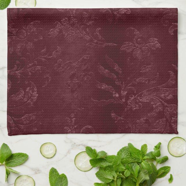 Paño De Cocina Deep Red Burgundy Floral Christmas (Doblado)