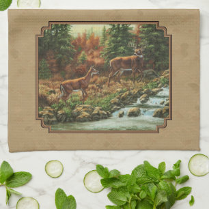 Paño De Cocina Deer and Stream Waterfall Tan