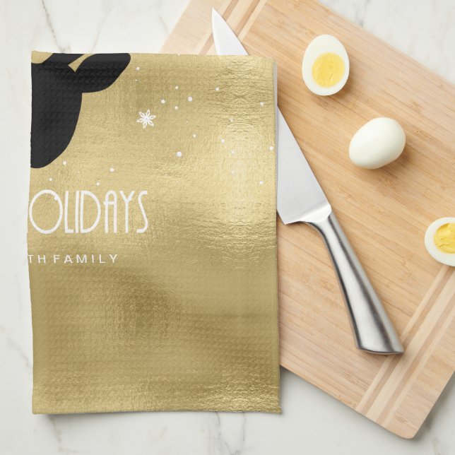 Paño De Cocina Deer Antlers Silhouette & Snowflakes Gold ID861 (Doblado Cuarto)