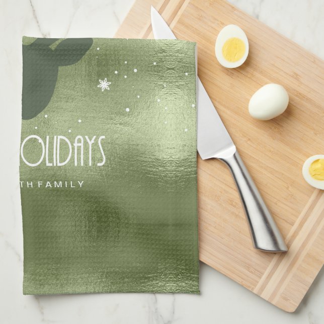 Paño De Cocina Deer Antlers Silhouette & Snowflakes Green ID861 (Doblado Cuarto)