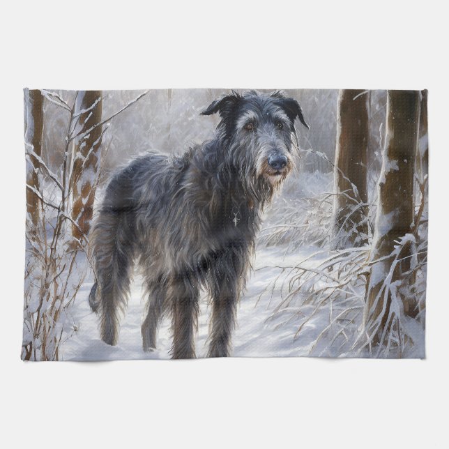 Paño De Cocina Deerhound escocés deja que nieve Navidades (Horizontal)