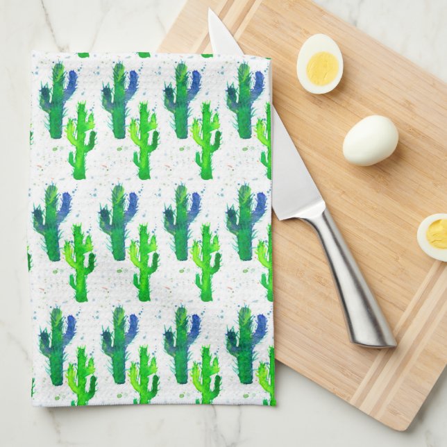 Paño De Cocina Deert Cactus Saguaro Watercolor (Doblado Cuarto)