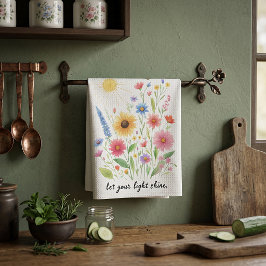 Paño De Cocina Deja que tu luz brille flores y sol