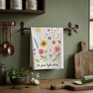 Paño De Cocina Deja que tu luz brille flores y sol