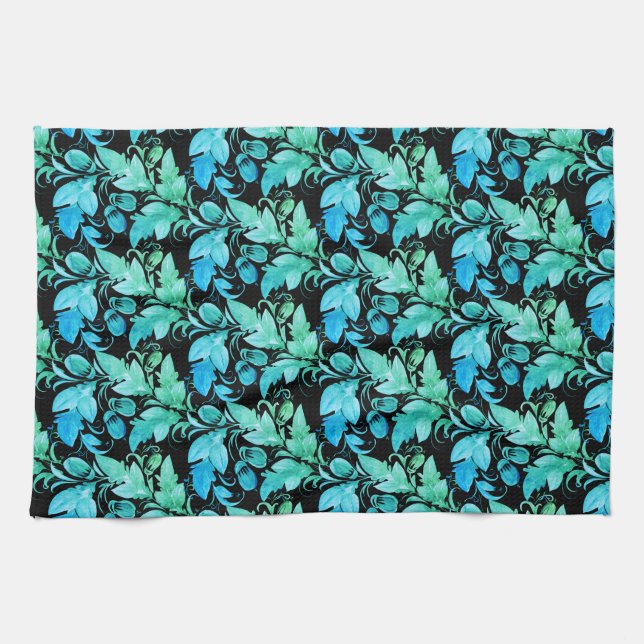 Paño De Cocina Dekorative blau-grüne Blätter (Horizontal)