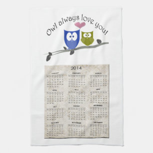 Paño De Cocina Del búho amor siempre usted, 2013 hace calendario