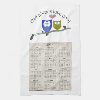 Paño De Cocina Del búho amor siempre usted, 2013 hace calendarios