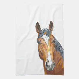 Paño De Cocina Delantal de caballo bayo dibujado a mano