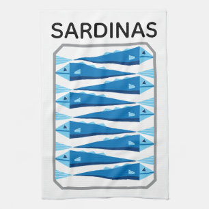 Paño De Cocina Delantal de sardinas pescado azul y blanco