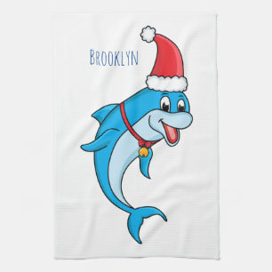 Paño De Cocina Delfín lindo con personalizado de Santa hat