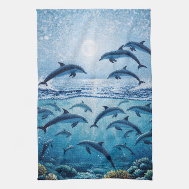 Paño De Cocina Delfines de Luna Llena (Vertical)