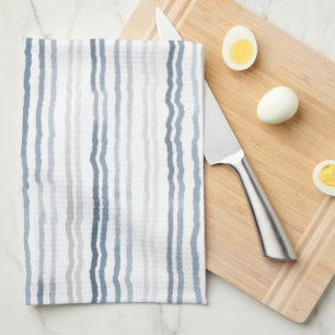 Paño De Cocina Delgadas Rayas de Acuarela, Azul Pizarra, Gris, Bl