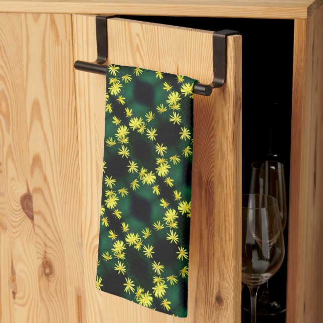 Paño De Cocina Delicada margarita amarilla con flores silvestres  (Pliegue de tercios)