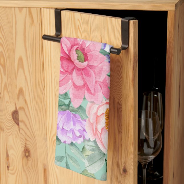 Paño De Cocina Delicate Pastel Watercolor Summer Florals (Pliegue de tercios)