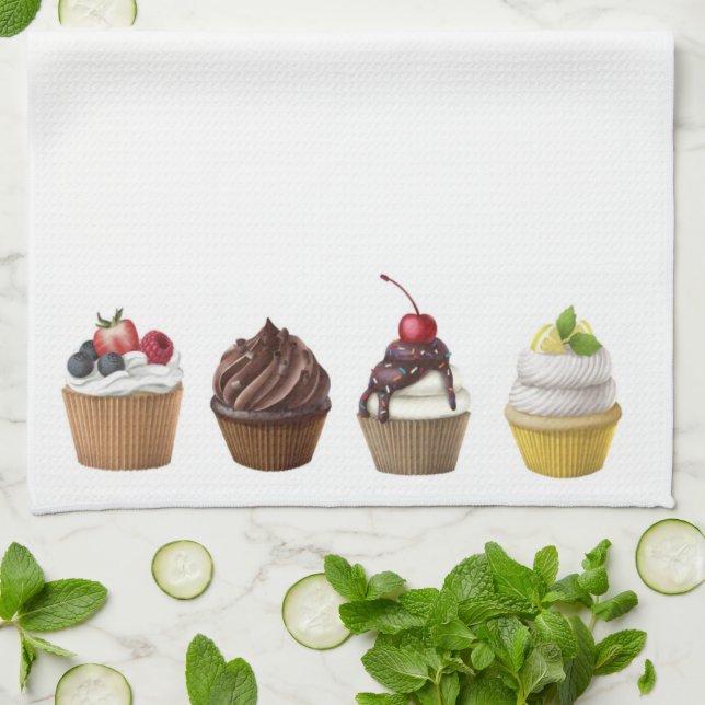 Paño De Cocina Deliciosos Muffins Con Crema Y Berries (Doblado)