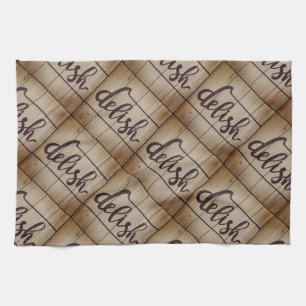 Paño De Cocina DELISH Graphics Art Collage Brown Tan