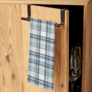Paño De Cocina Denim Azul Costero y Cuadro Escocés de Crema