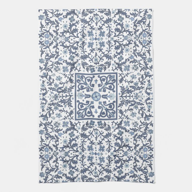 Paño De Cocina Denim Blue Floral (Vertical)