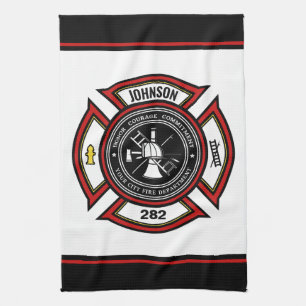 Paño De Cocina Departamento de Bomberos ADD NOMBRE Insignia de Bo