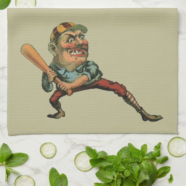 Paño De Cocina Deportes antiguos, bateador de béisbol enojado (Doblado)