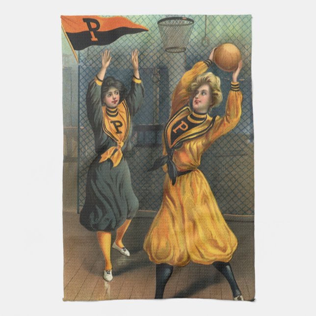 Paño De Cocina Deportes de época, equipo femenino de baloncesto e (Vertical)