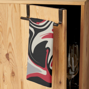 Paño De Cocina Derrame - rojo, gris, negro y blanco óseo