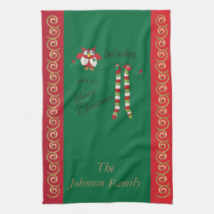 Paño De Cocina Deseo del búho usted Felices Navidad