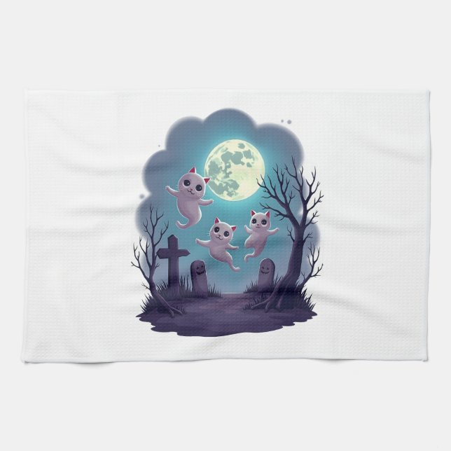 Paño De Cocina Desfile de Gatos Fantasmas (Horizontal)