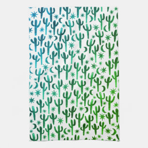 Paño De Cocina Desierto nocturno Saguaro Cacti Pattern Watercolor