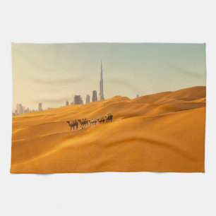 Paño De Cocina Desiertos Vista aérea de Dubai con camellos