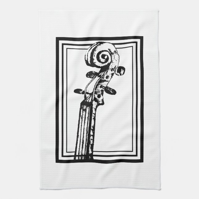 Paño De Cocina Desplazamiento de violín blanco y negro con líneas (Vertical)