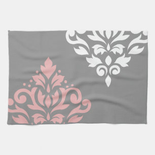 Paño De Cocina Desplazar el arte Damask I gris blanco rosado