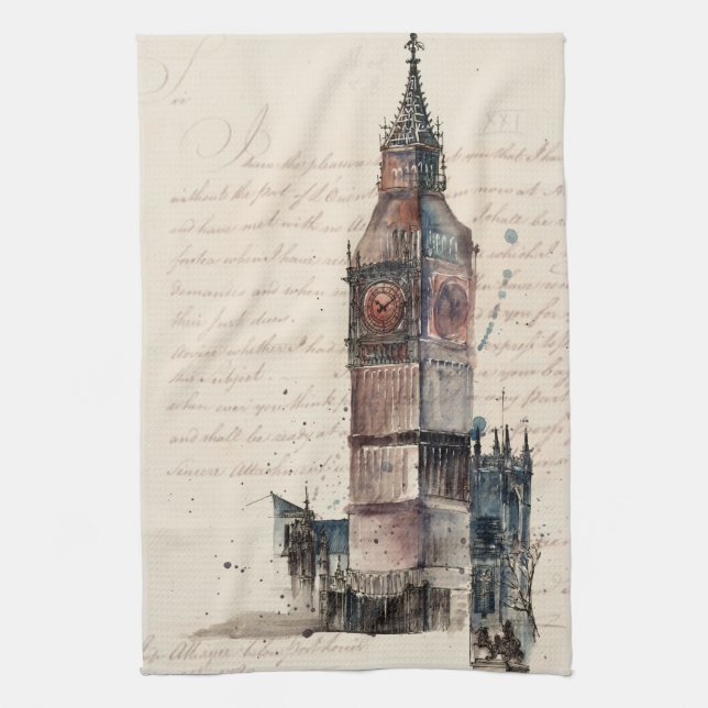 Paño De Cocina Destinos | Cartas antiguas del Big Ben (Vertical)