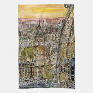 Paño De Cocina Destinos Watercolor Big Ben & London Eye