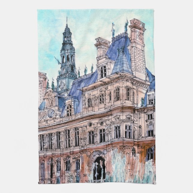 Paño De Cocina Destinos | WatercolorRustic Hotel de Ville (Vertical)