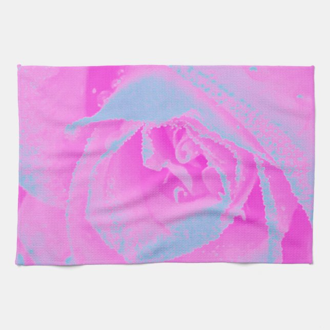 Paño De Cocina Detalle perfecto de Rosa rosa y azul claro (Horizontal)