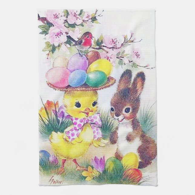 Paño De Cocina Día de fiesta retro lindo del polluelo del (Vertical)