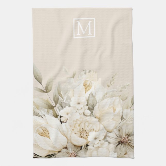 Paño De Cocina Día de la Madre monograma floral personalizado (Vertical)