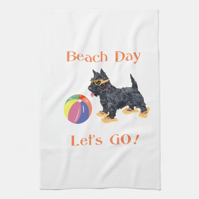 Paño De Cocina Día de Playa Perro Scottie (Vertical)