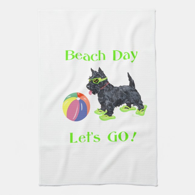 Paño De Cocina Día de Playa Perro Scottie (Vertical)