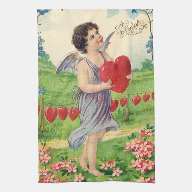 Paño De Cocina Día de San Valentín antiguo, ángel victoriano con  (Vertical)