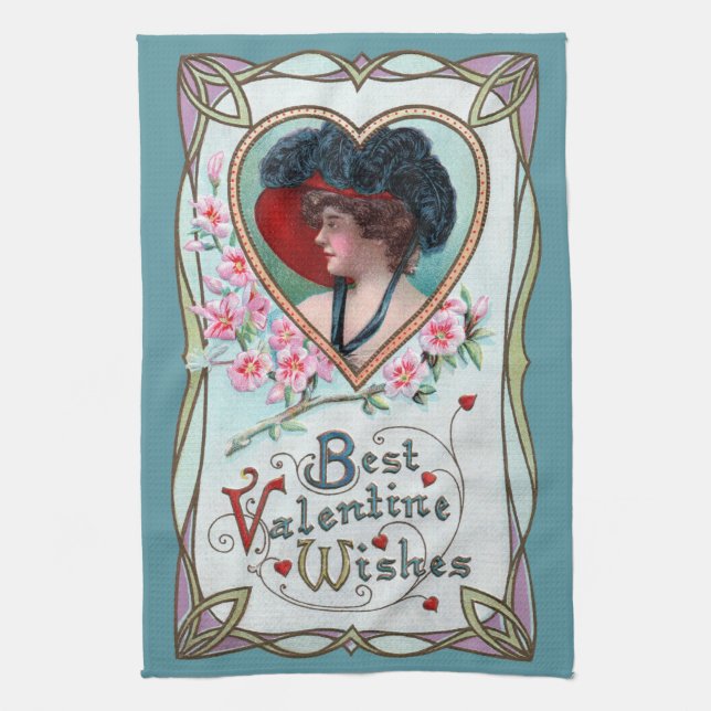 Paño De Cocina Día de San Valentín antiguo, mujer elegante en un  (Vertical)